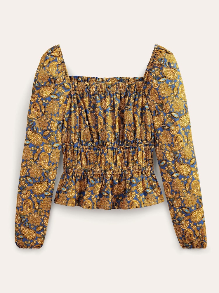 Boden Blue Ruched Waist Peplum Top - Image 8 of 8