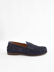 Navy Blue Suede Wide Fit Penny Loafers - Image 3 of 6