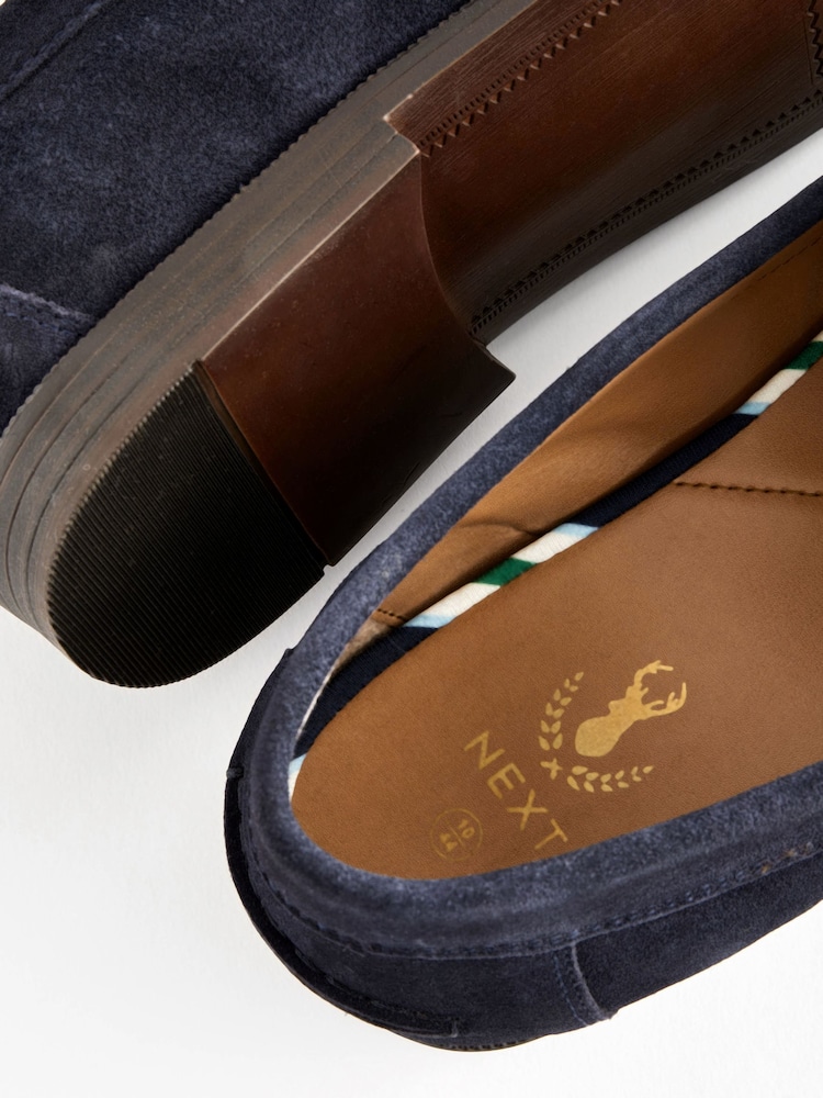 Navy Blue Suede Wide Fit Penny Loafers - Image 5 of 6
