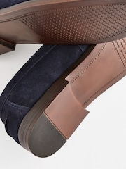 Navy Blue Suede Wide Fit Penny Loafers - Image 6 of 6