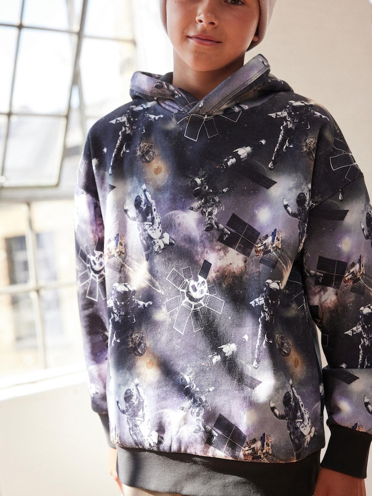 Black Space Digital Print Hoodie (3-16yrs) - Image 1 of 6