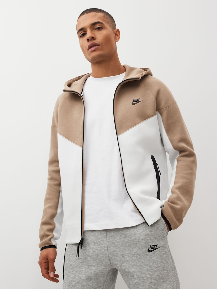 Nike Khaki/White Tech Fleece Zip-Up Hoodie - Image 1 of 5