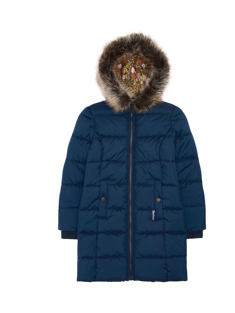 Barbour® Navy Barbour® Girls Navy Rosoman Hooded Quilted Jacket - Image 11 of 11
