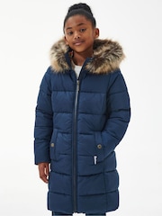 Barbour® Navy Barbour® Girls Navy Rosoman Hooded Quilted Jacket - Image 6 of 11