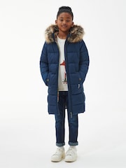 Barbour® Navy Barbour® Girls Navy Rosoman Hooded Quilted Jacket - Image 8 of 11