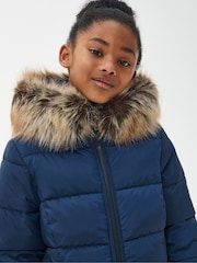 Barbour® Navy Barbour® Girls Navy Rosoman Hooded Quilted Jacket - Image 9 of 11