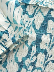 Bleu sarcelle imprimé feuille - Haut d’été en 100 % coton à manches bouffantes et épaules dénudées - Image 6 de 6