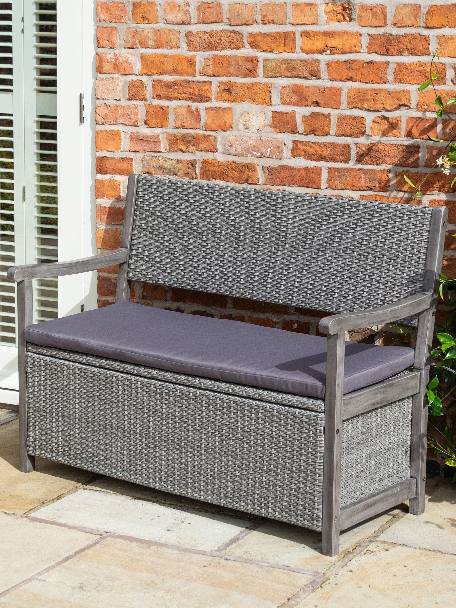 grey storage garden bench