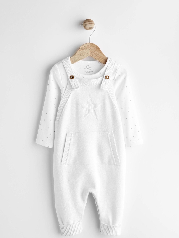 White Knitted Baby Dungarees And Bodysuit Set (0mths-2yrs) - Image 1 of 8