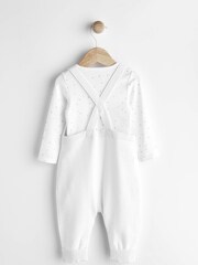 White Knitted Baby Dungarees And Bodysuit Set (0mths-2yrs) - Image 3 of 8