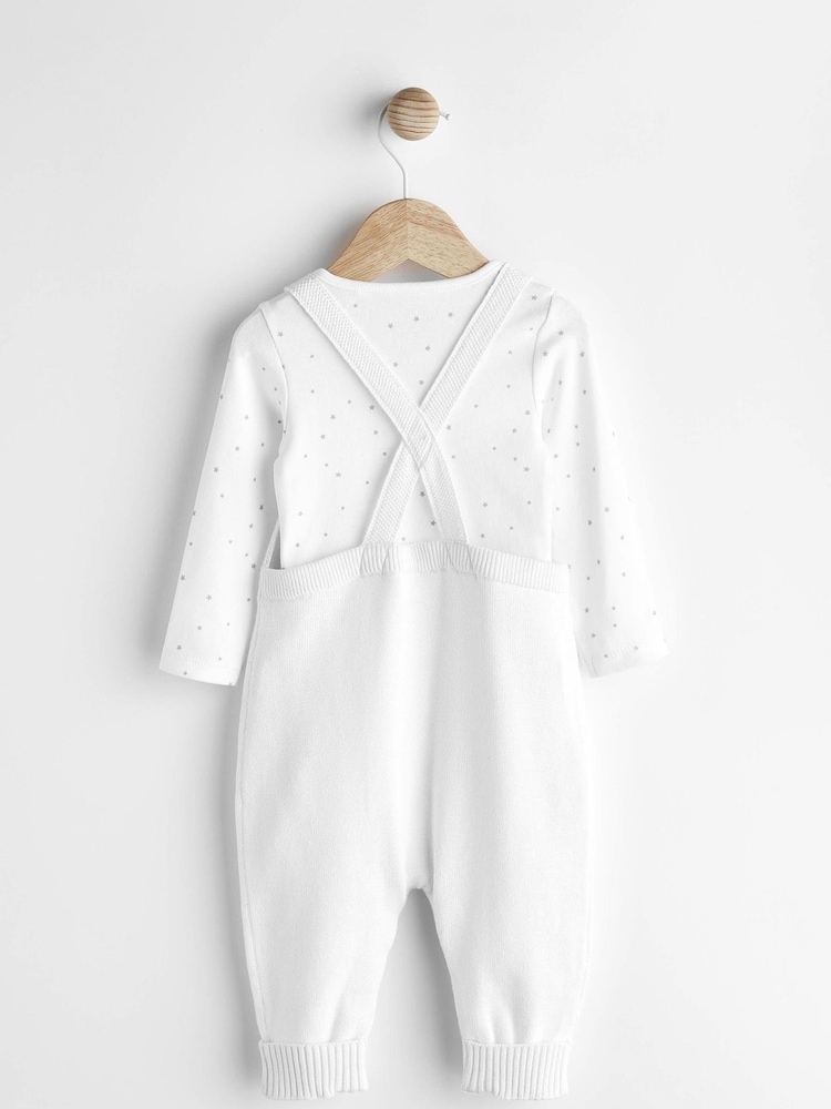 White Knitted Baby Dungarees And Bodysuit Set (0mths-2yrs) - Image 3 of 8