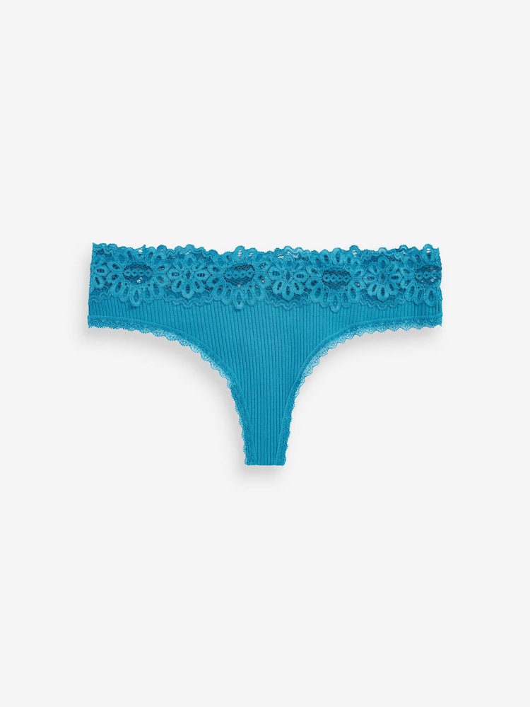 Blue Thong Lace Top Rib Knickers - Image 4 of 4 Blue Thong Lace Top Rib Knickers - Image 4 of 4