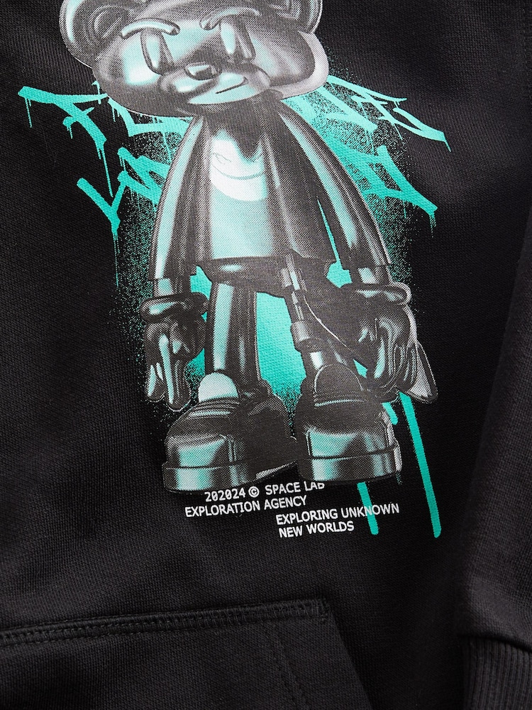 Black Metallic Bear Graphic Hoodie (3-16yrs) - Image 3 of 3 Black Metallic Bear Graphic Hoodie (3-16yrs) - Image 3 of 3