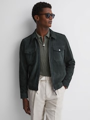 Reiss Sage Green Ubud Half-Zip Textured Polo T-Shirt - Image 3 of 5