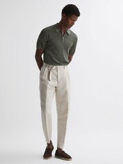 Reiss Sage Green Ubud Half-Zip Textured Polo T-Shirt - Image 4 of 5