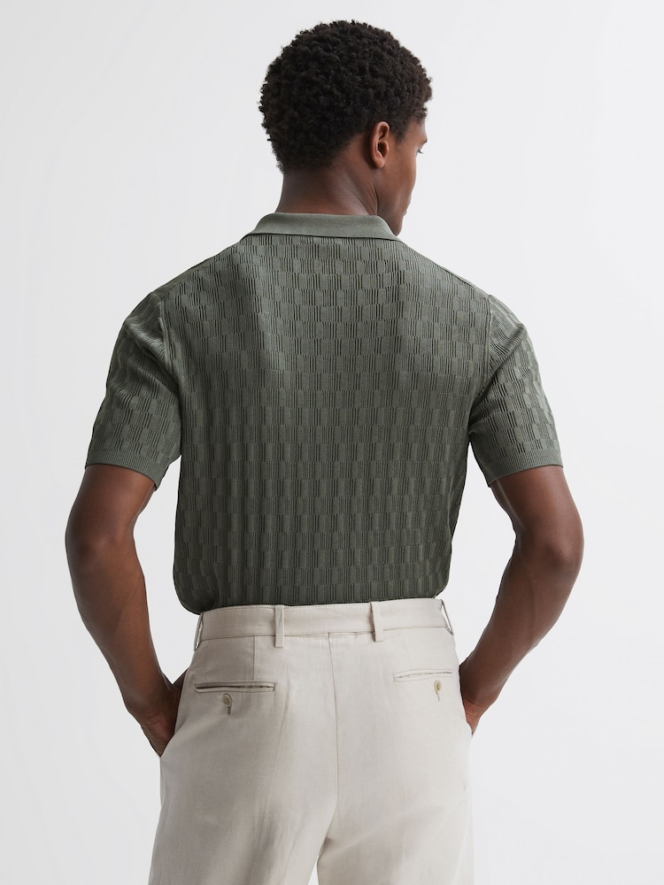 Reiss Sage Green Ubud Half-Zip Textured Polo T-Shirt - Image 5 of 5