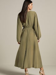Green Button Down Long Sleeve Midi Dress - Image 2 of 5