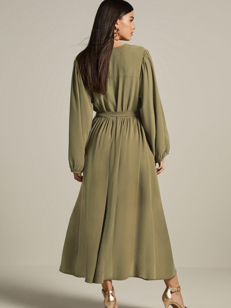 Green Button Down Long Sleeve Midi Dress - Image 2 of 5