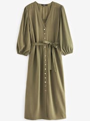 Green Button Down Long Sleeve Midi Dress - Image 4 of 5