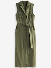 Grün - Ärmelloses, geknöpftes Kleid mit Gürtel - Bild 5 von 6
