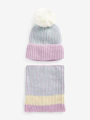 Lilac Purple/Mint Green Colourblock Hat & Scarf Set 1-16yrs (1-13yrs) - Image 1 of 2