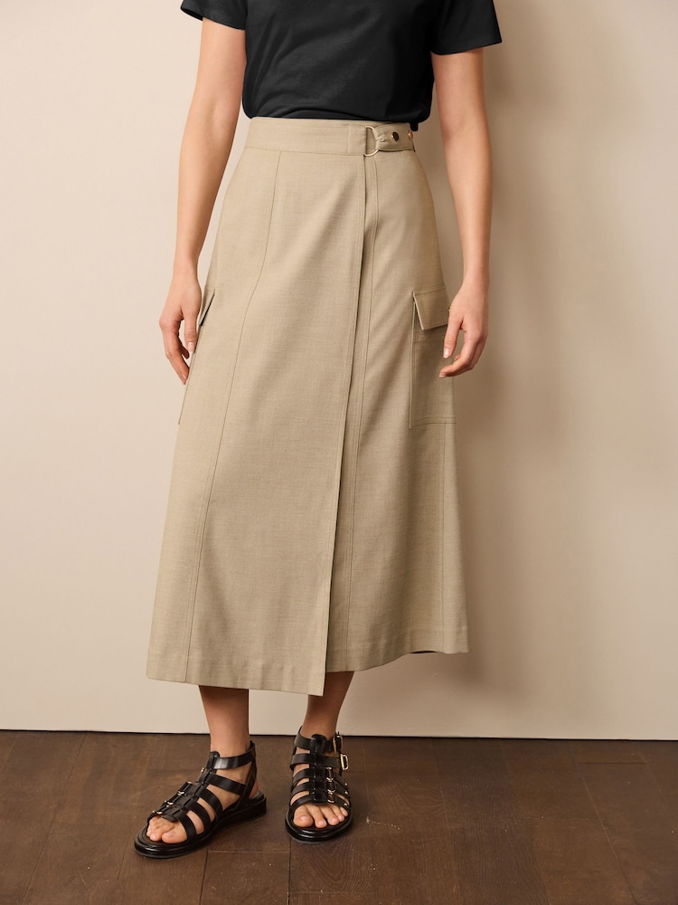 Natural Tailored Utility Detail Midi Skirt - Image 2 of 6