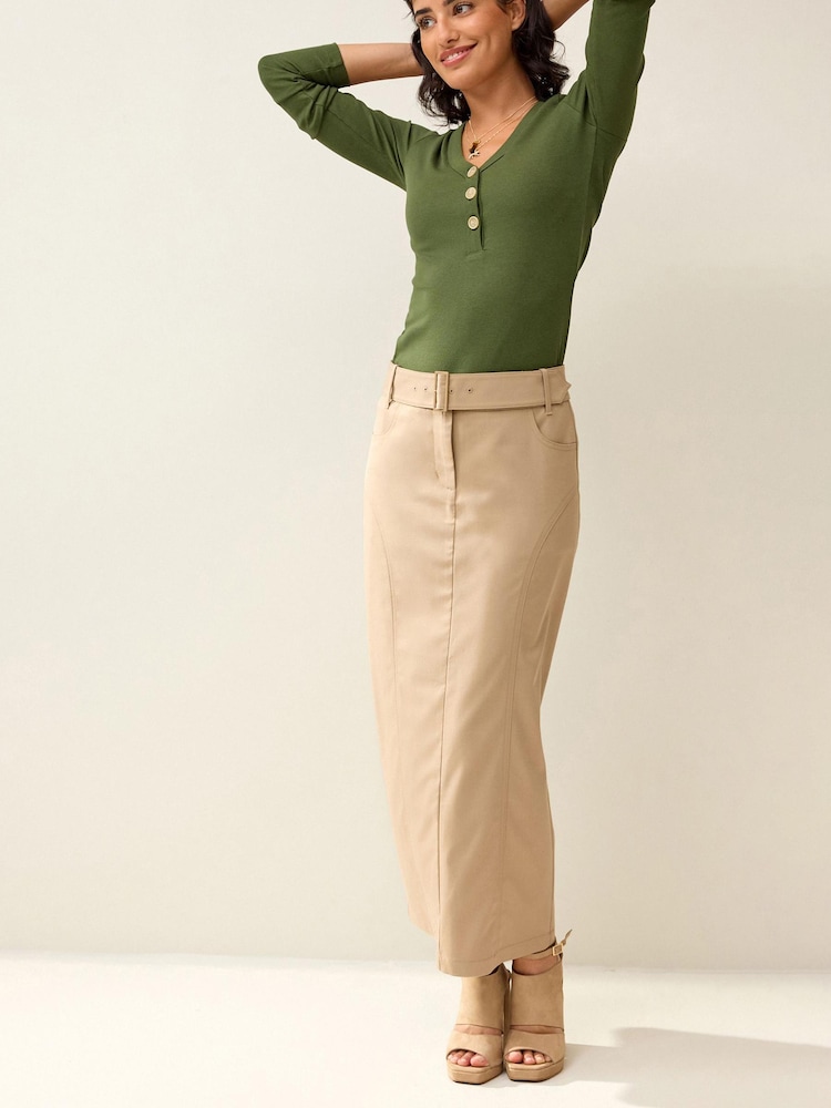 Natural Tailored Belted Column Skirt - Image 1 of 6