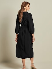 Black Button Down Long Sleeve Midi Dress - Image 3 of 6