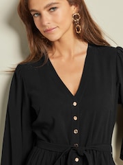 Black Button Down Long Sleeve Midi Dress - Image 4 of 6