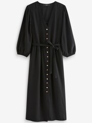 Black Button Down Long Sleeve Midi Dress - Image 5 of 6