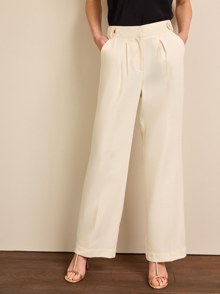 Cream Tailored Wide Leg Trousers - Image 2 of 6