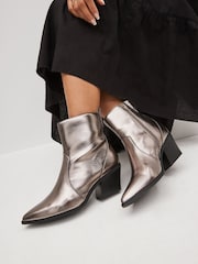 Pewter Silver Standard/Wide Fit Forever Comfort® Cowboy Western Ankle Boots - Image 1 of 7