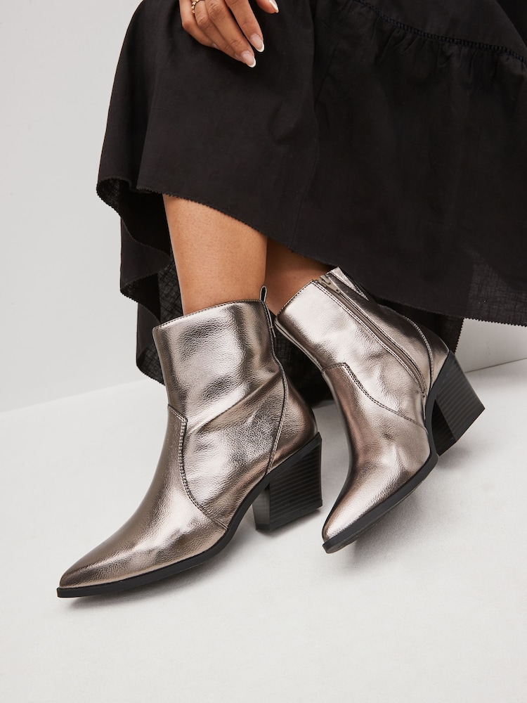 Pewter Silver Standard/Wide Fit Forever Comfort® Cowboy Western Ankle Boots - Image 1 of 7
