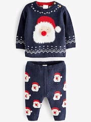 Navy Blue Santa Baby Knitted Jumper And Leggings Set (0mths-2yrs) - Image 1 of 3