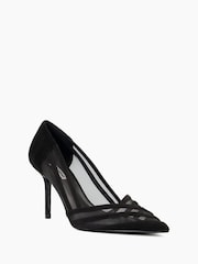 Dune London Black Axis Suede Mesh Panelled Court Shoes - Image 4 of 5