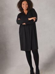 Live Unlimited Curve Black Cupro Jersey Cocoon Dress - Image 1 of 4