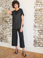 Black Plissé Woven Mix Short Sleeve Top - Image 2 of 6
