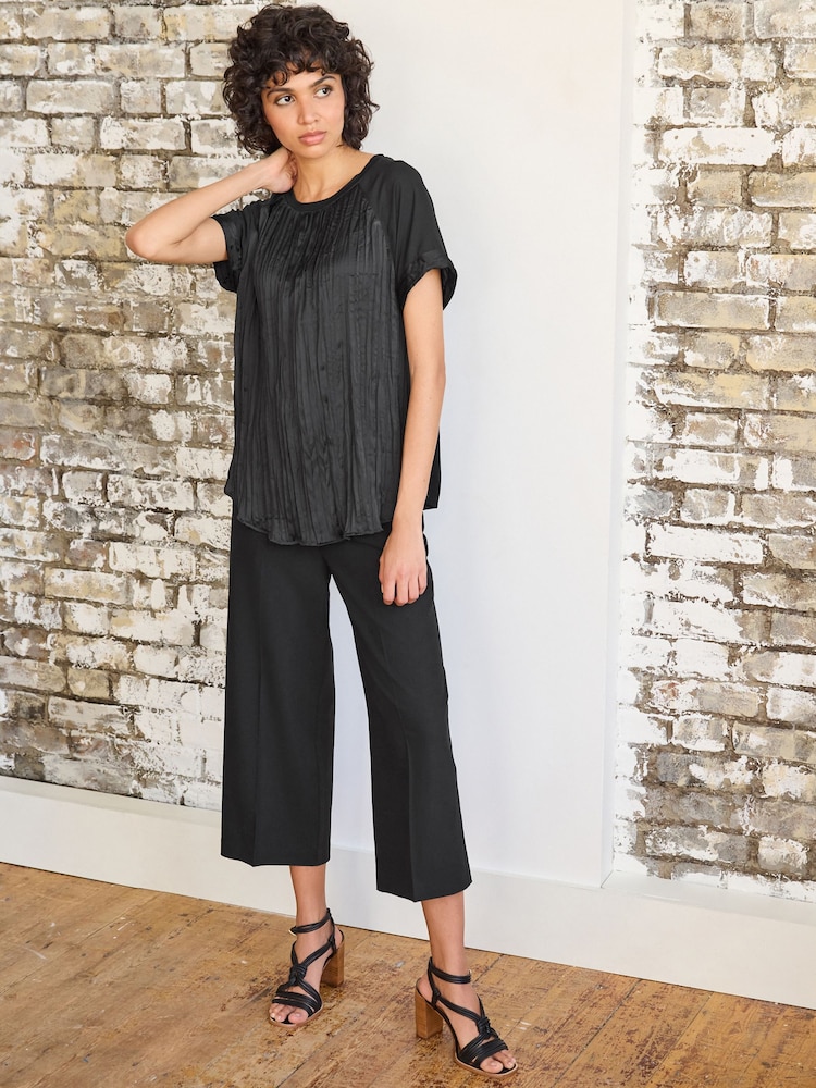 Black Plissé Woven Mix Short Sleeve Top - Image 2 of 6