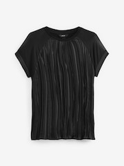 Black Plissé Woven Mix Short Sleeve Top - Image 5 of 6