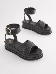 Black Forever Comfort® Leather Chunky Buckle Flatform Sandals - Image 4 of 7