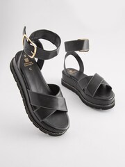 Black Forever Comfort® Leather Chunky Buckle Flatform Sandals - Image 5 of 7
