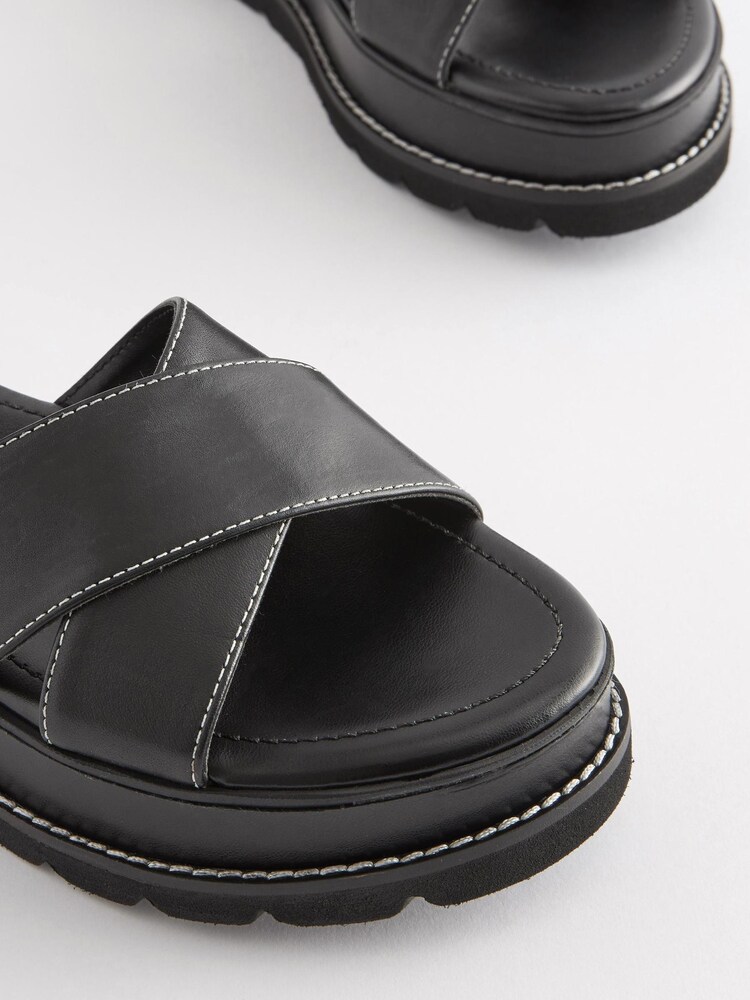 Black Forever Comfort® Leather Chunky Buckle Flatform Sandals - Image 7 of 7