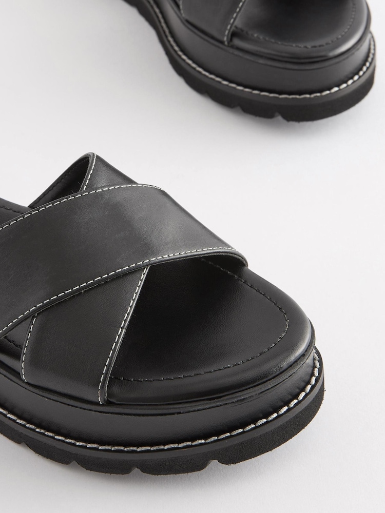 Black Forever Comfort® Leather Chunky Buckle Flatform Sandals - Image 7 of 7 Black Forever Comfort® Leather Chunky Buckle Flatform Sandals - Image 7 of 7