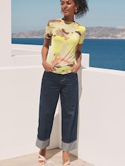 Gelb, Smudge-Print - T-Shirt aus Netzstoff mit geriffeltem Saum - Bild 2 von 6
