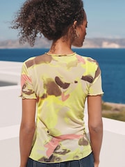 Gelb, Smudge-Print - T-Shirt aus Netzstoff mit geriffeltem Saum - Bild 3 von 6