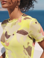 Gelb, Smudge-Print - T-Shirt aus Netzstoff mit geriffeltem Saum - Bild 4 von 6