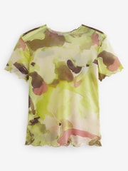 Gelb, Smudge-Print - T-Shirt aus Netzstoff mit geriffeltem Saum - Bild 5 von 6