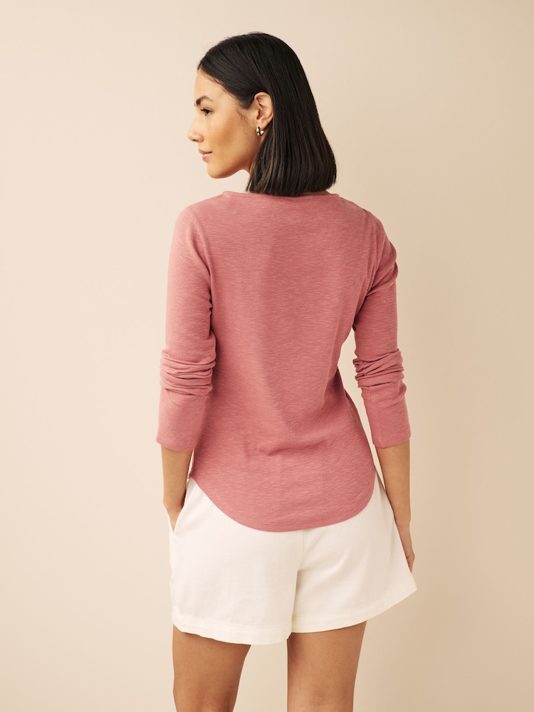Blush Pink Long Sleeve V-Neck Lace Detail Top - Image 2 of 4