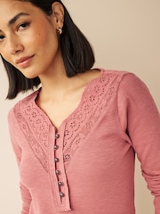 Blush Pink Long Sleeve V-Neck Lace Detail Top - Image 3 of 4