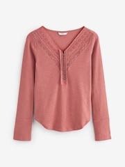 Blush Pink Long Sleeve V-Neck Lace Detail Top - Image 4 of 4